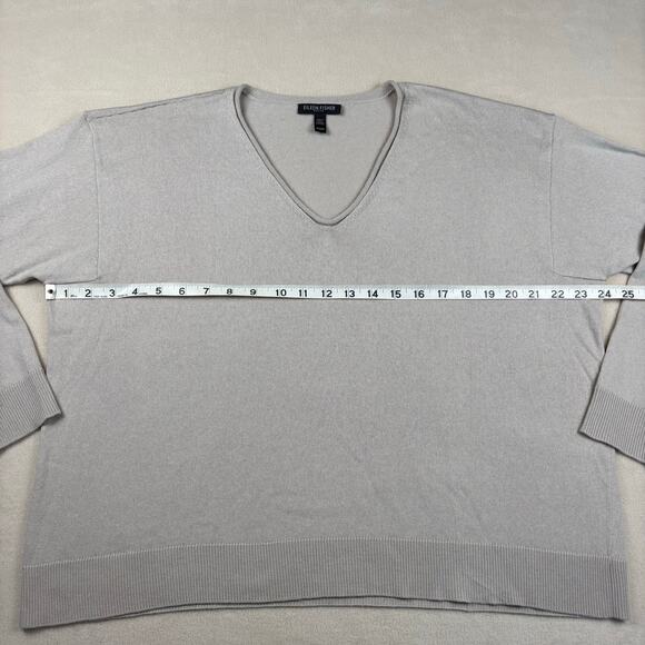 Eileen Fisher Women's Beige Peruvian Organic Cotton blend V Neck Petite Small - Picture 4 of 8